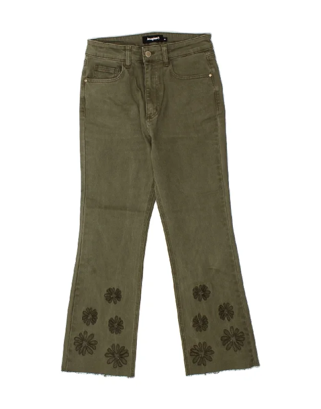 DESIGUAL Womens High Waist Bootcut Jeans EU 38 Medium W28 L25 Green Floral Chic Vintage-Inspired Denim Jeans DESIGUAL Womens High Waist Bootcut Jeans EU 38 Medium W28 L25 Green Floral Chic Vintage-Inspired Denim Jeans