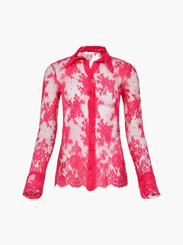 Arena Lace Blouse | Fuschia Lightweight Chiffon Blouse