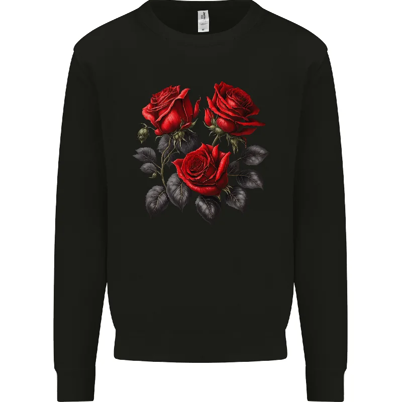 3 Red Roses Gothic Goth Mens Sweatshirt Jumper Hoodie with Distressed Vintage Worn