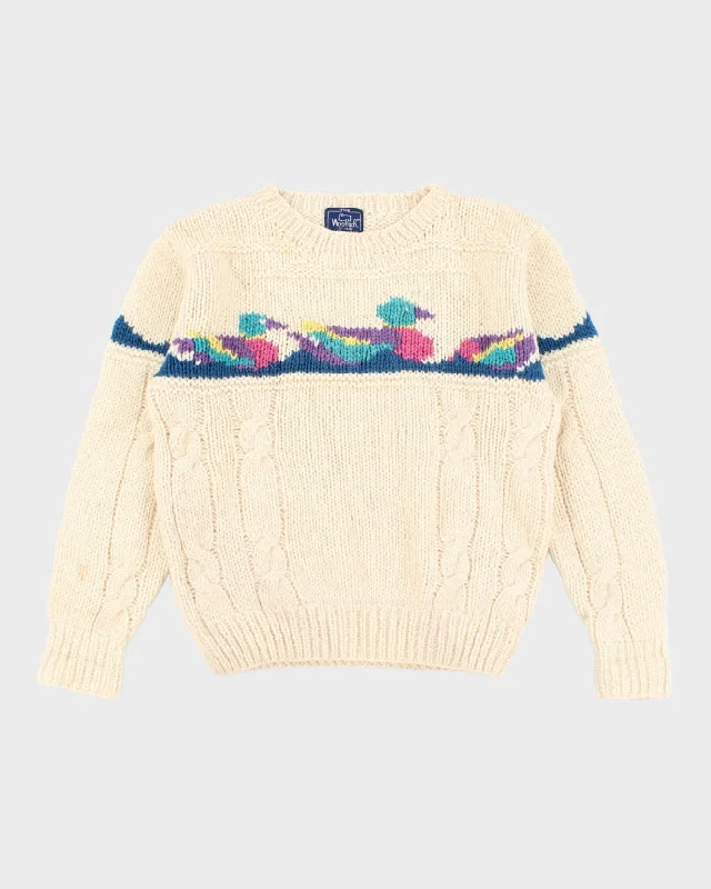 Vintage 80's Women's Woolrich Chunky Wool Knit Jumper - M Graphic Sweater Embroidered Appliqued Vintage 80's Women's Woolrich Chunky Wool Knit Jumper - M Graphic Sweater Embroidered Appliqued