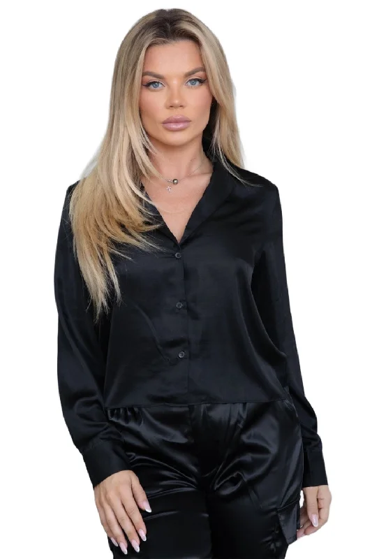 TIC TOC - "Elise" - Satin Button Blouse Frilled Cuff Blouse