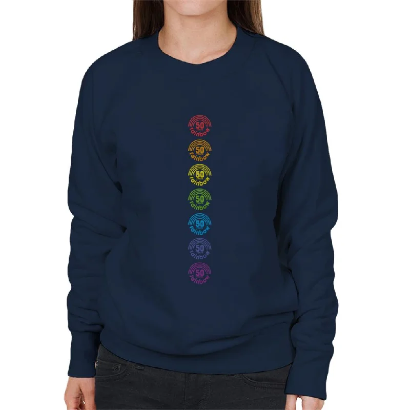 Rainbow 7 Colours Logo 50 Years Anniversary Women's Sweatshirt Hoodie with Earth Tones Natural Calm