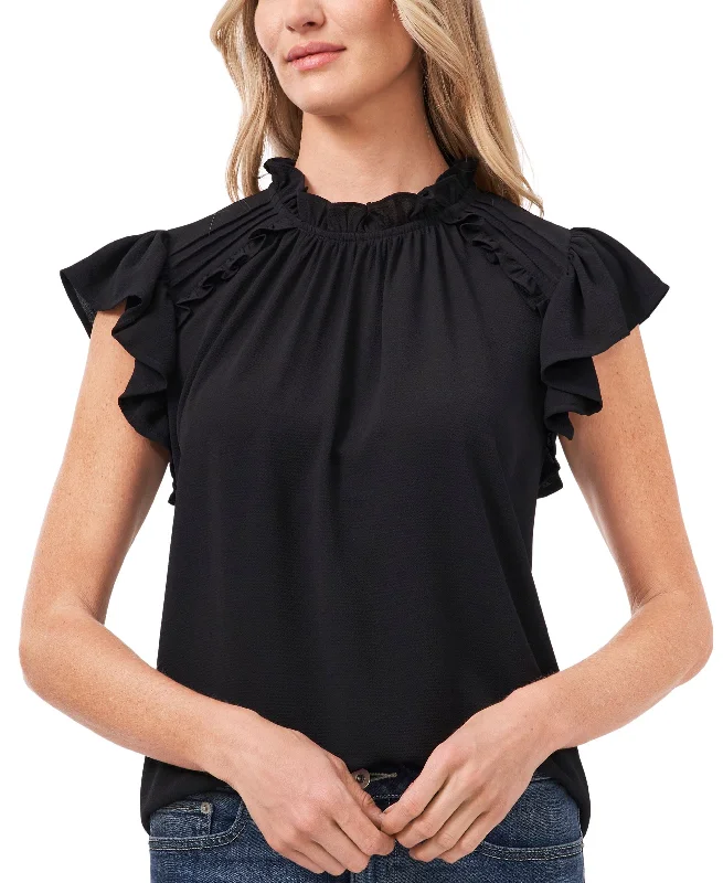 Women's Ruffled Flutter-Sleeve Short Sleeve Blouse Classic White Blouse