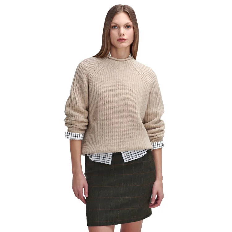 Barbour Ladies Willows Knitted Jumper - Oatmeal Mesh Blend Leather Blend Suede Blend Barbour Ladies Willows Knitted Jumper - Oatmeal Mesh Blend Leather Blend Suede Blend