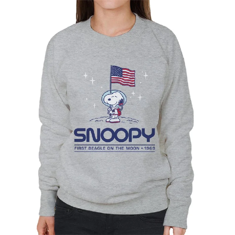 Peanuts Snoopy Moon Landing Planting Flag Women's Sweatshirt Hoodie with Cuffed Sleeves Snug Secure