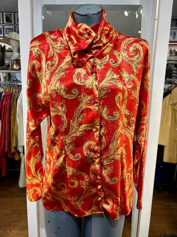 90’s Gold and Red Baroque Style Bloused Elegant Peplum Blouse