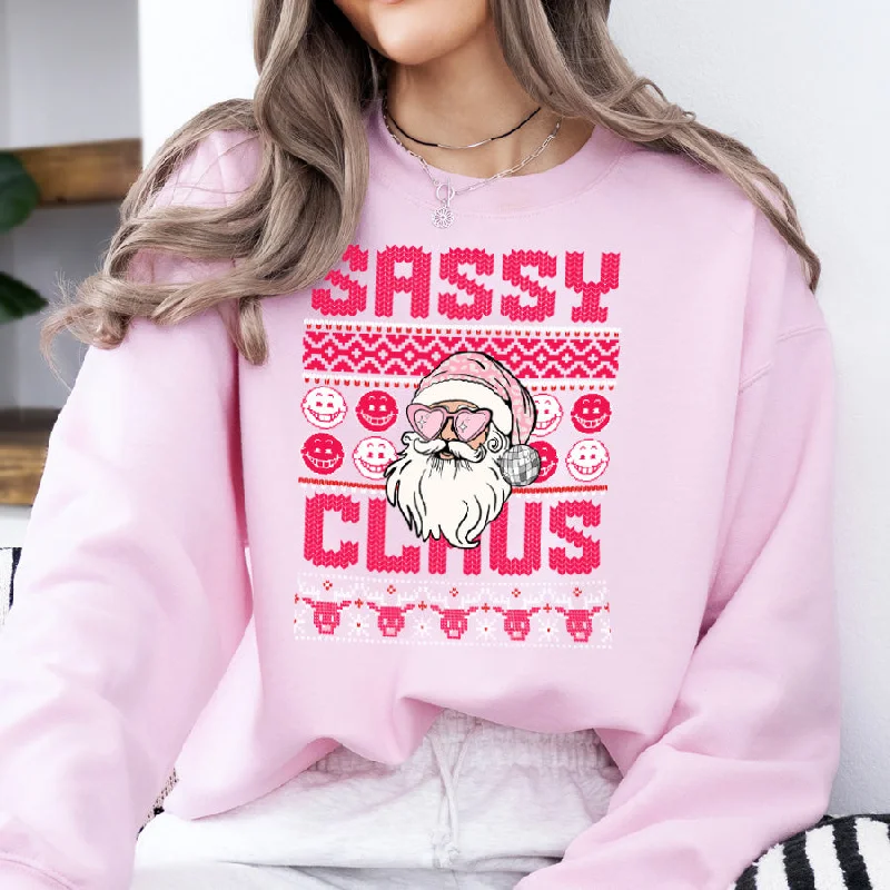 Sassy Claus Sweatshirt Hoodie with Front Slit Layering Stylish