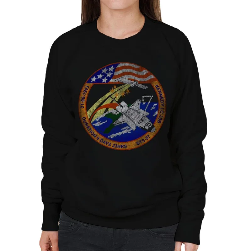 NASA STS 57 Endeavour Mission Badge Distressed Women's Sweatshirt Hoodie with Half-Zip Sporty Casual