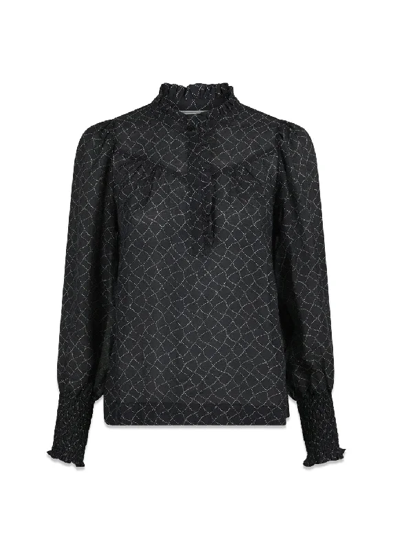 Karia Illusion Blouse - Black Textured Cotton Blouse