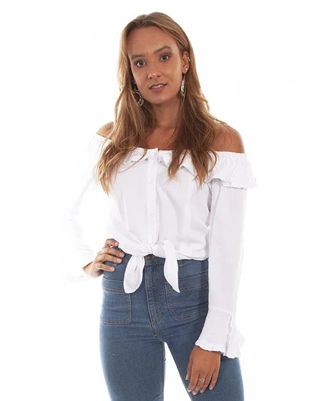 Women's Ruffle Blouse Off-Shoulder Wrap Blouse