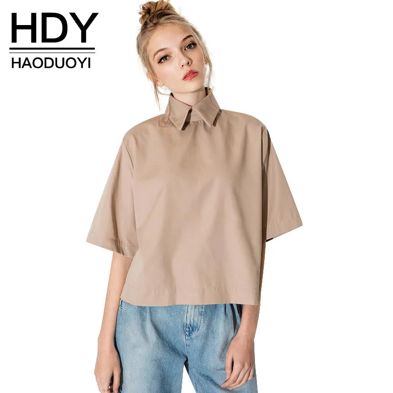 HDY Haoduoyi retro preppy style shirt fashion turn down collar blouse slim women shirt for wholesale and free shipping Pastel Color Blouse