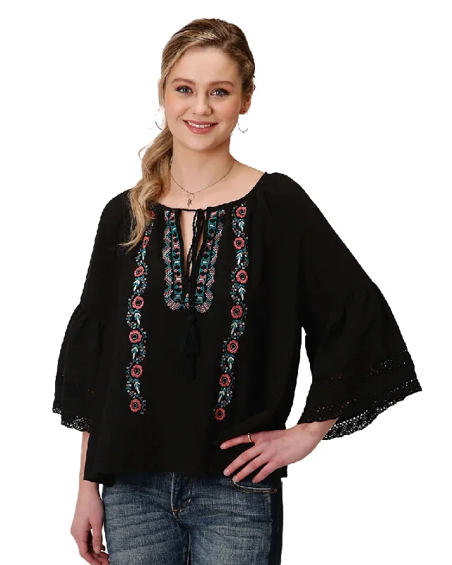 Women's Cotten Blend Blouse Elegant Embroidery Blouse