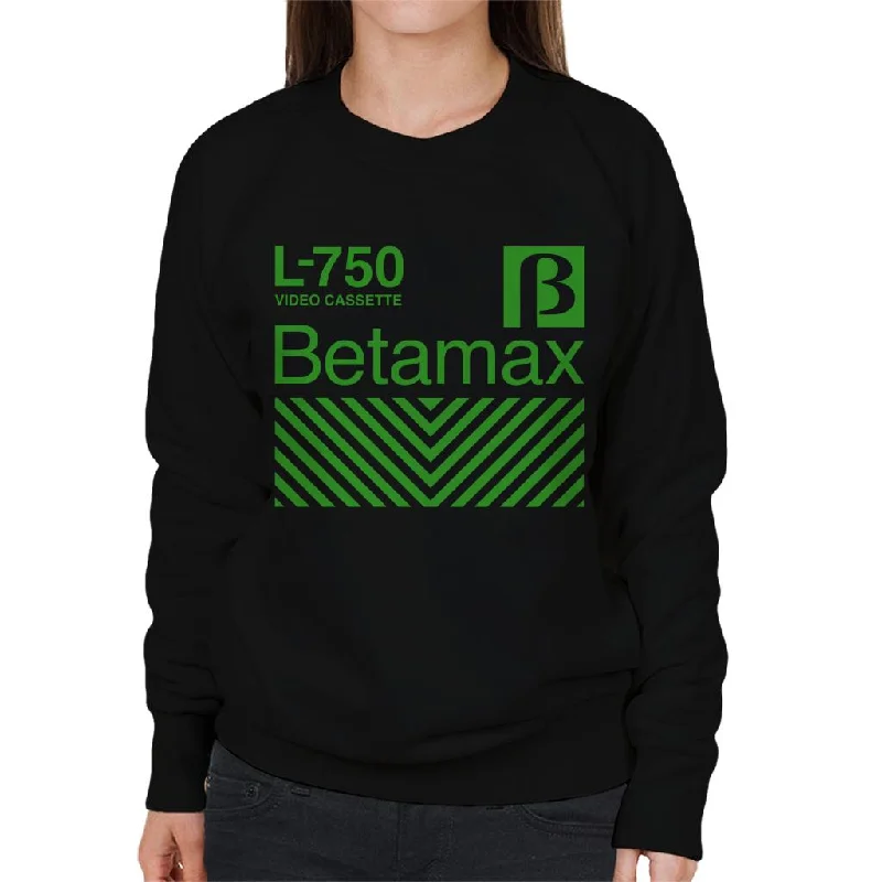 Betamax Green L 750 Video Cassette Women's Sweatshirt Hoodie with Monochrome Minimalist Simple