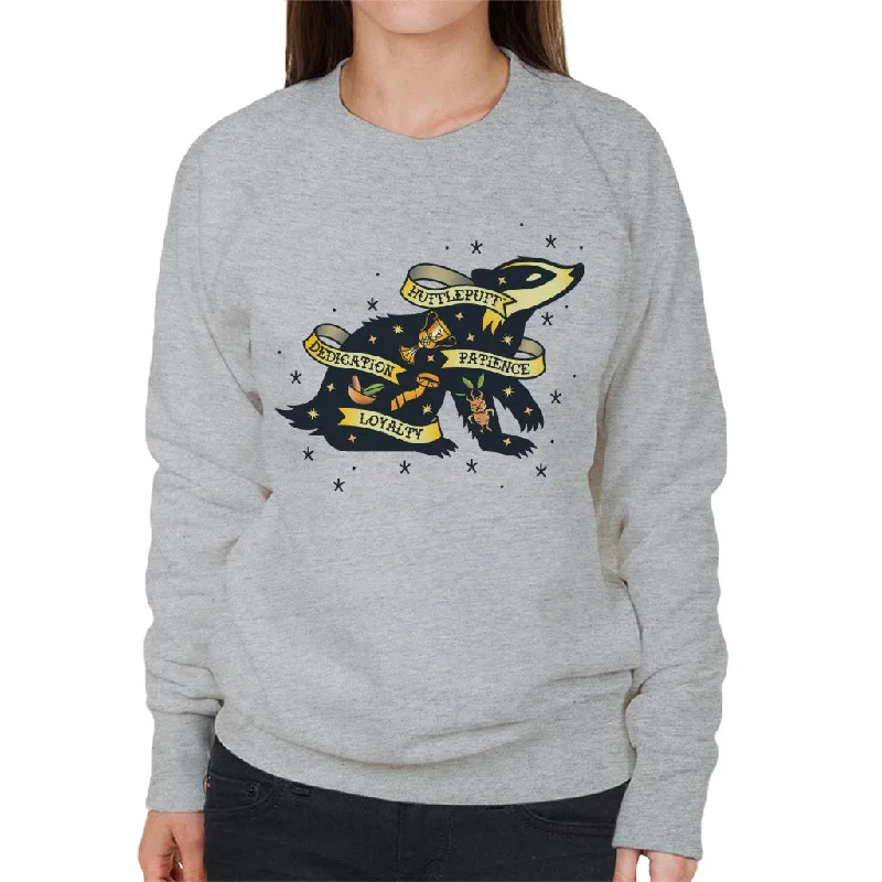 Harry Potter Badger Of Hufflepuff Patience And Loyalty Women's Sweatshirt Hoodie with Stripes Bold Sporty