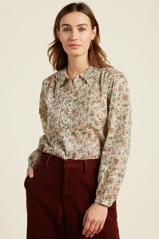 Birds of Paradis by Trovata Alise Blouse Herbarium Print Ruched Sleeve Blouse