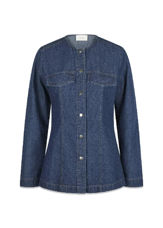 Annie Denim Blouse - Dark Blue Delicate Bow Blouse