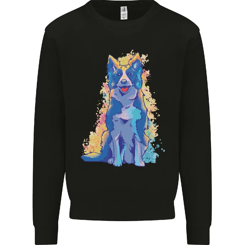 A Colourful Border Collie Dog Mens Sweatshirt Jumper Hoodie with Front Slit Layering Stylish A Colourful Border Collie Dog Mens Sweatshirt Jumper Hoodie with Front Slit Layering Stylish