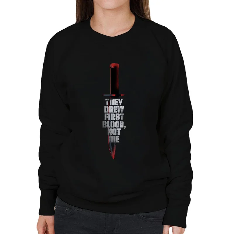 Rambo First Blood They Drew First Blood Not Me Women's Sweatshirt Hoodie with Exposed Zipper Edgy Industrial