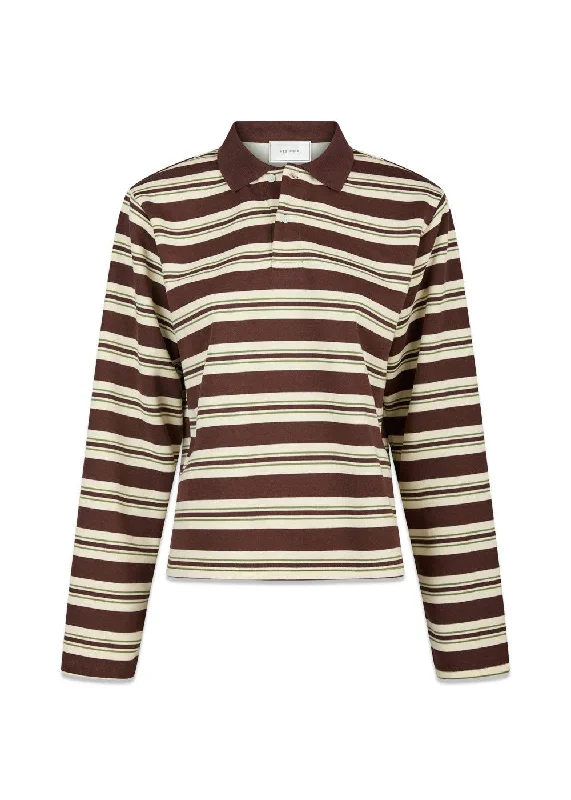 Mala Stripe Polo Blouse - Brown Peter Pan Blouse