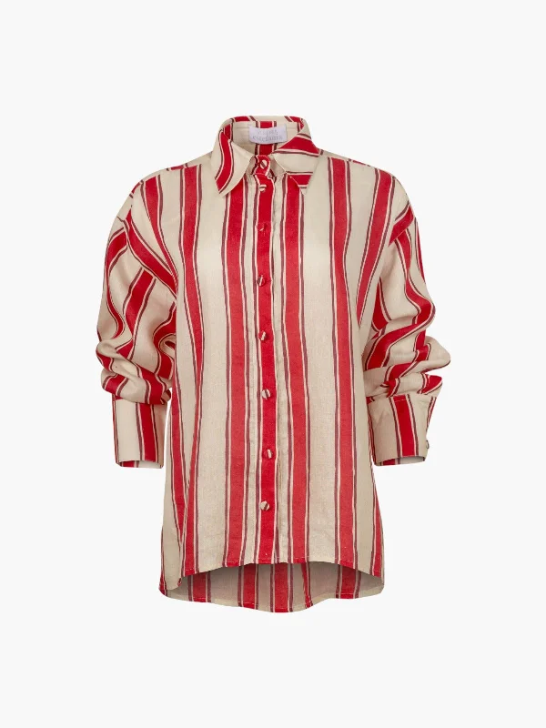 Marine Stripe Blouse | Cherry Red Office Formal Blouse