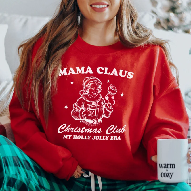 Mama Claus Christmas Club Sweatshirt Hoodie with Typography Text Message