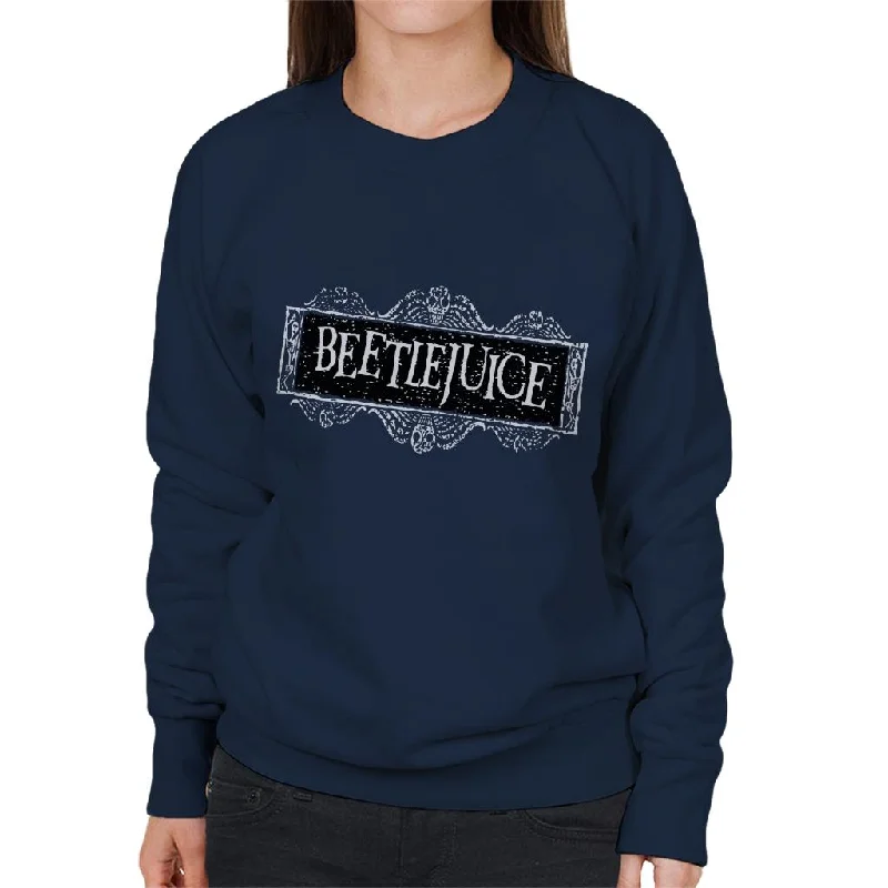 Beetlejuice Faded Halloween Logo Women's Sweatshirt Hoodie with Rhinestones Sparkly Elegant Beetlejuice Faded Halloween Logo Women's Sweatshirt Hoodie with Rhinestones Sparkly Elegant