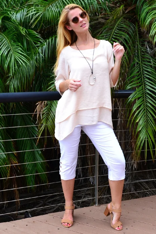 Cream Easy weekend Layered Tunic Blouse Loose Fit Blouse