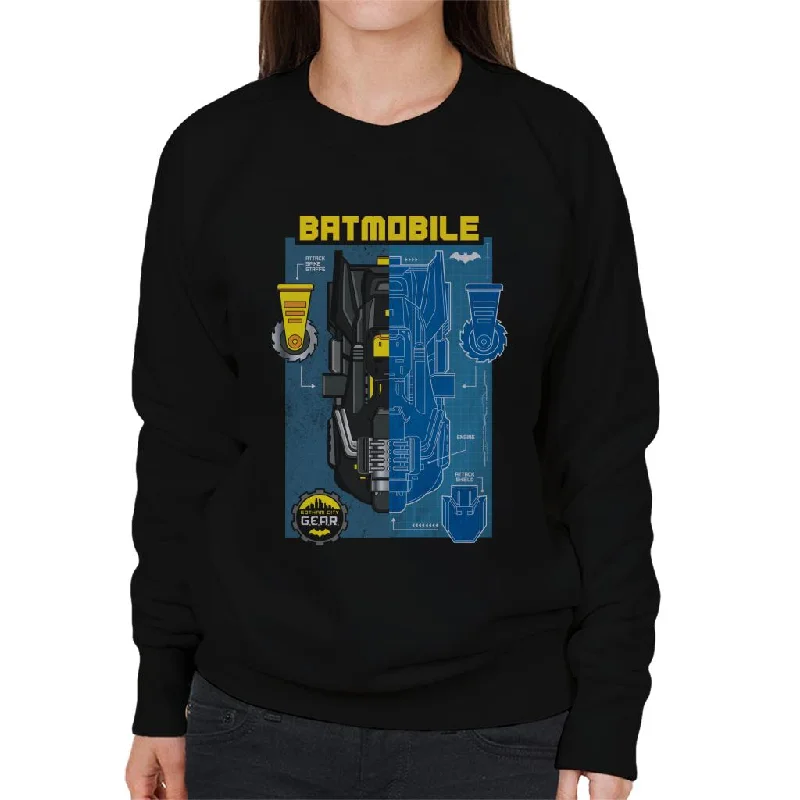 Batman Gotham City Gear Batmobile Blueprint Women's Sweatshirt Hoodie with Crew Neck Simple Timeless