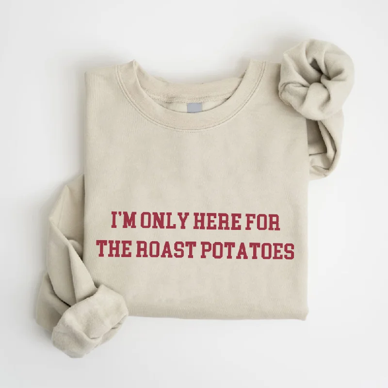 Here For The Roast Potatoes Christmas Sweatshirt Hoodie with Drawcord Adjustable Secure