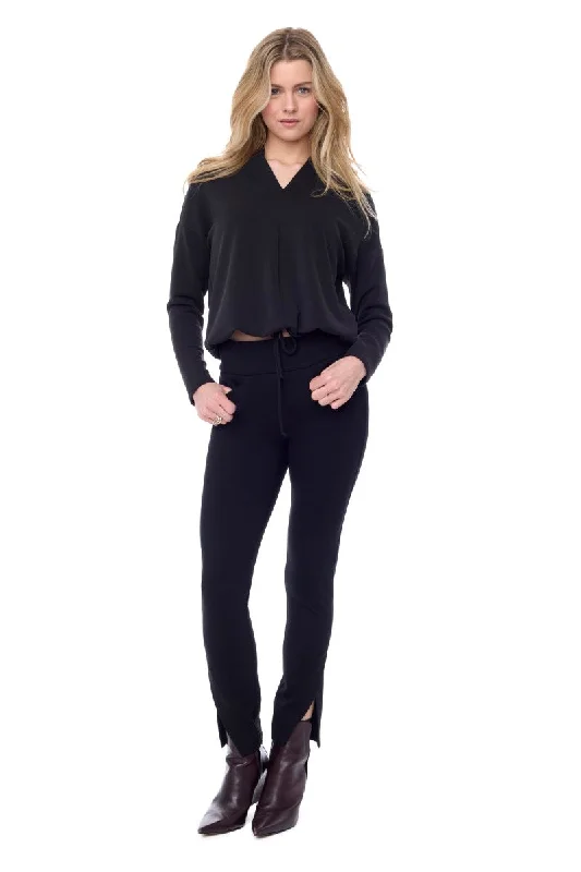 Ponte Slim Slant Vent Ankle Pant in Black 67850UP by UP! Chic Checkered Pants