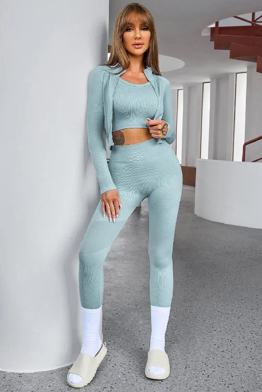 Fable Essentials 3 Piece Active Top and Pants Set High-Waist Yoga Pants