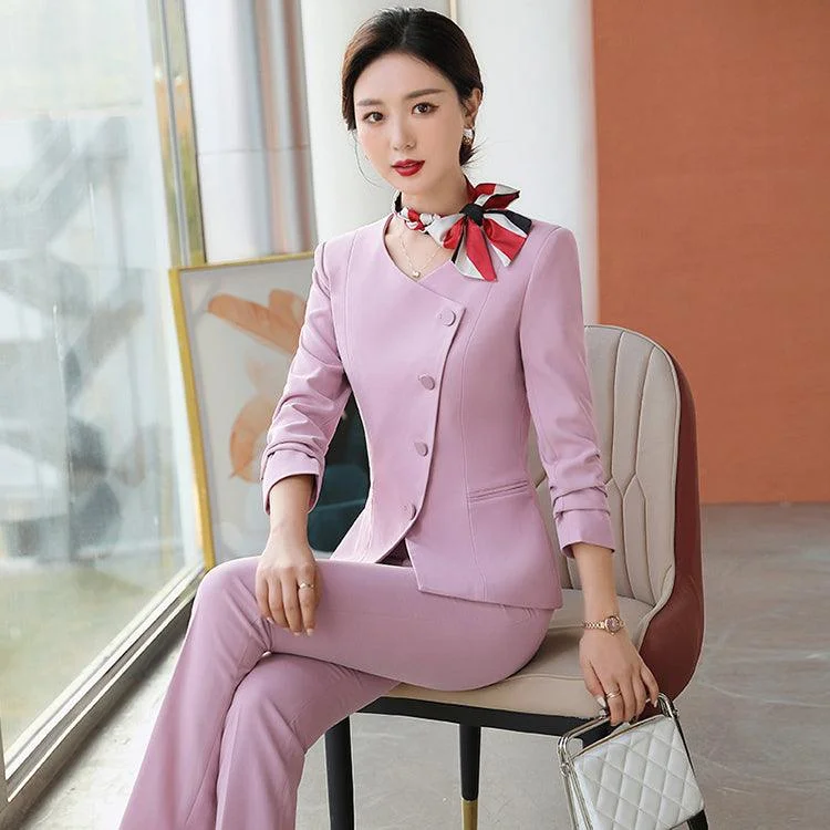 Elegant Pink and Navy Blue Pants and Skirt Suits Trendy Velvet Pants