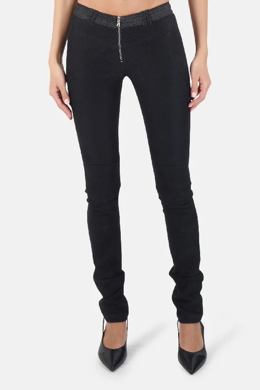 Alexander Wang Front Zip Lace Denim Biker Pant Elegant Wool Trousers