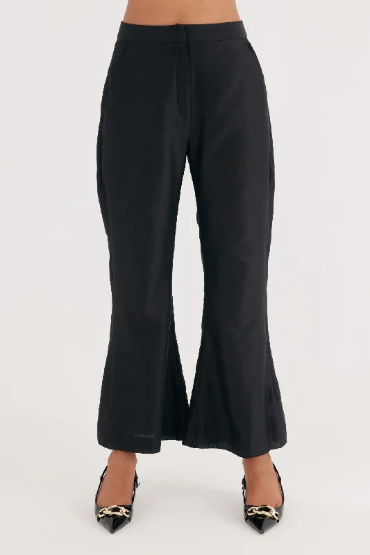 Black Chanderi Silk Flared Pant Classic Straight Pants