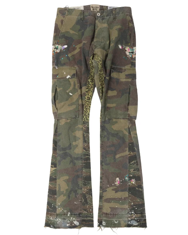 La Flare Camouflage Cargo Pants Soft Wool Pants