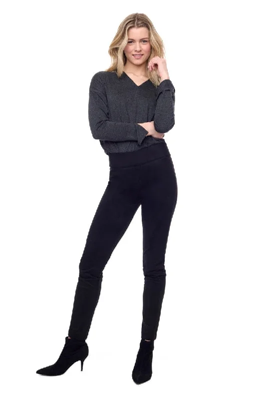 Vegan Suede Slim Full-Length Pant in Black 67931UP by UP! Cozy Fitted Pants