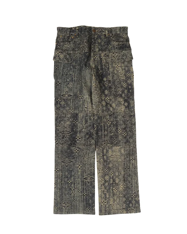 Monogram Tailored Denim Pants Formal Linen Trousers