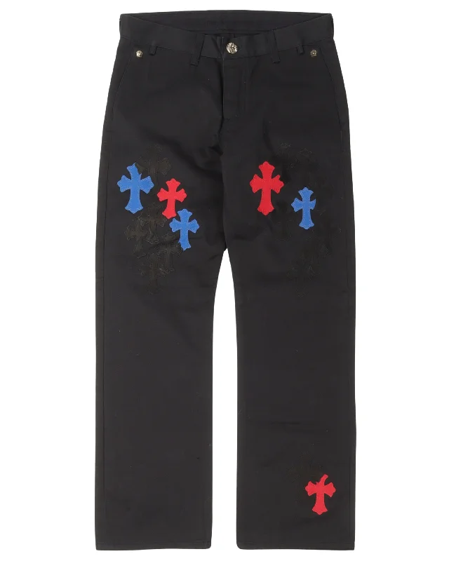 Multicolor Cross Patch Chino Pants Comfortable Fleece Pants