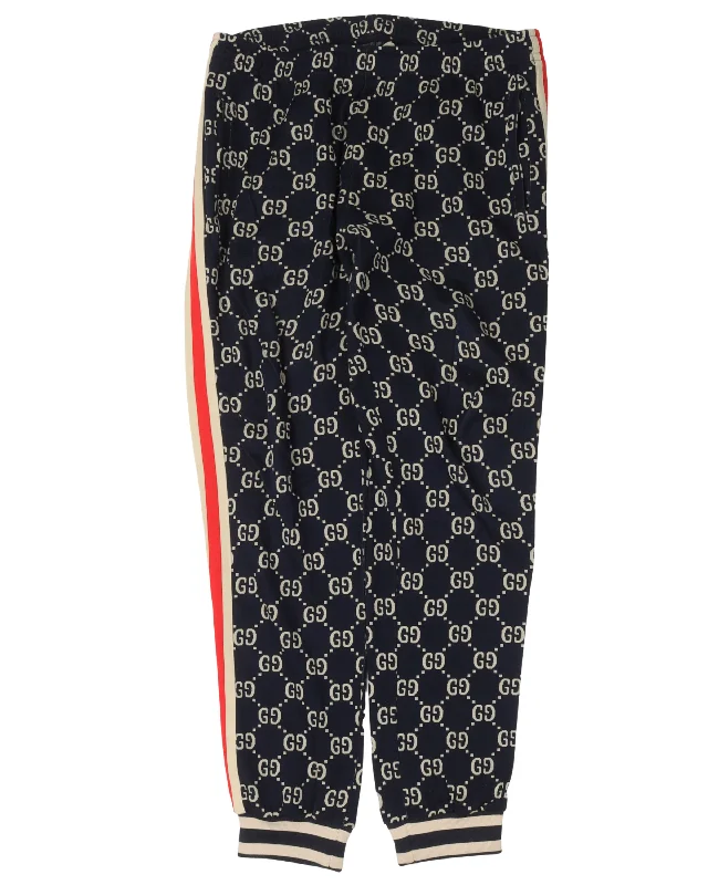 Side-Stripe Jacquard Monogram Track Pants Soft Stretch Trousers