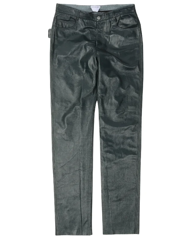 Lambskin Leather Pants Elegant Wool Trousers