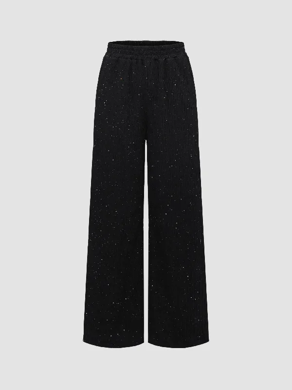 Women's Textured Sequined Wide-Leg Pants Comfortable Denim Trousers