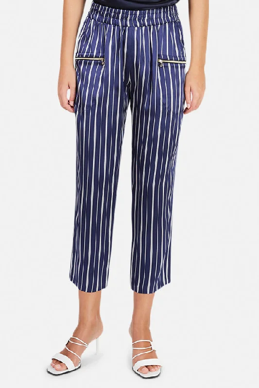 Leigh Silk Pants Navy/Ivory Classic Flared Pants