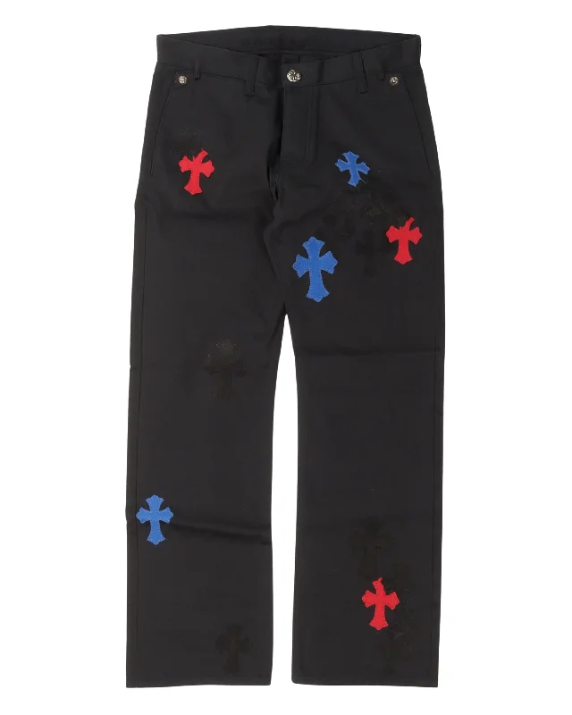 Multicolor Cross Patch Chino Pants Comfortable Pleated Pants