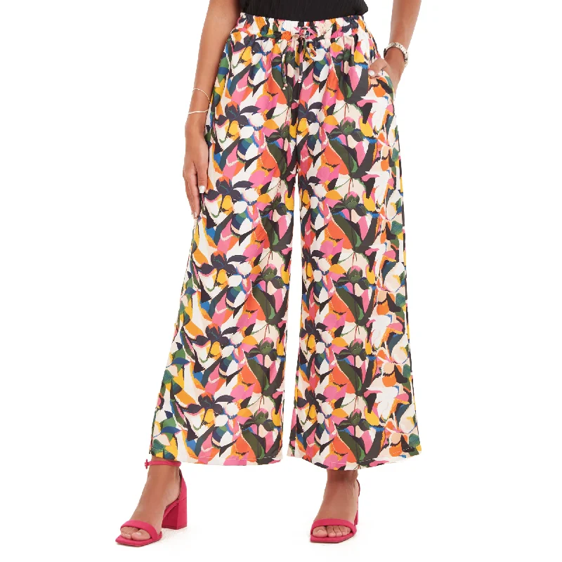 Women summer wide leg pants Floral Abstract High-Waist Jeans