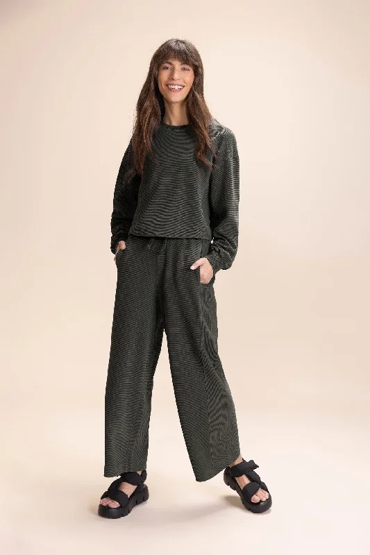 Ribbed Washed Crop Pants Classic Straight-Leg Pants