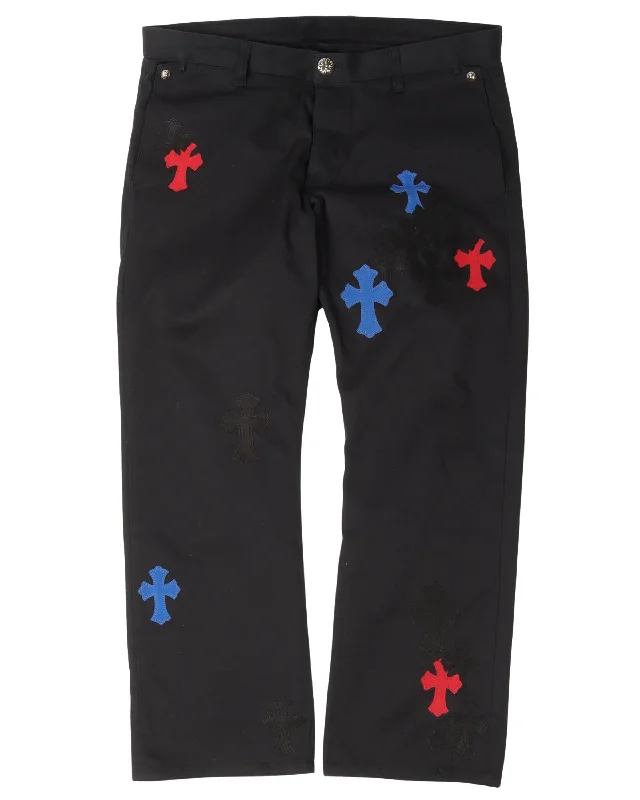 Multicolor Cross Patch Chino Pants Classic Flared Pants