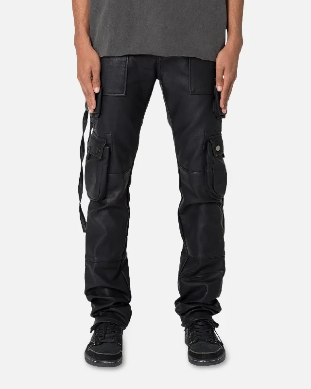 MNML D152 Leather Cargo Pants Black Classic Stretch Pants