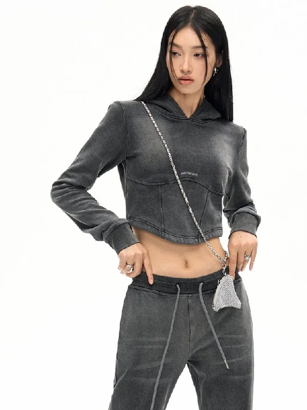 Casual Faded Set-Up Vintage Parka＆Short-Pants High-Waist Jeans
