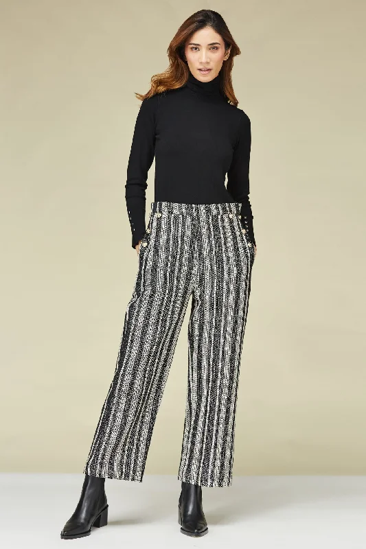 Black and Silver Handloom Pants Comfy Zip-Up Pants