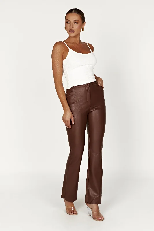 Tyra Straight Leg Faux Leather Pants - Chocolate Soft Cotton Pants